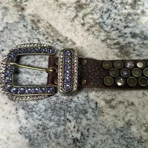 Accessories | Brown Leather Belt With Pink Purple Crystal  display picture 3